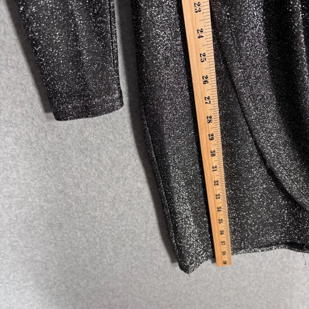 Michael Kors Metallic Wrap Dress Medium Black Silver Glitter Ruched Knit Stretch